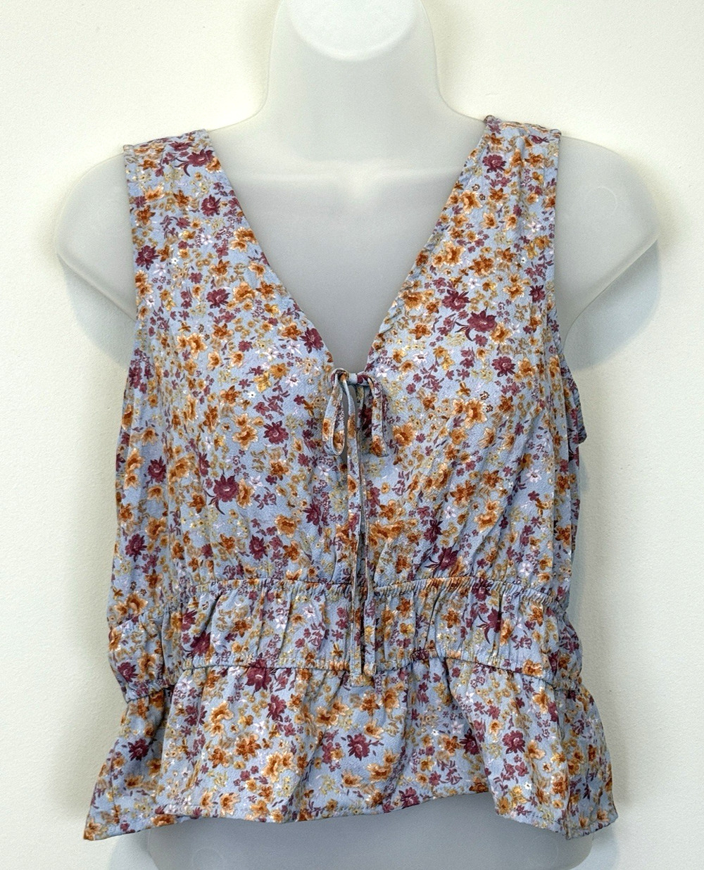 Pink Rose Womens Medium Lavender Floral Print Elastic Waist Crop Top NWOT